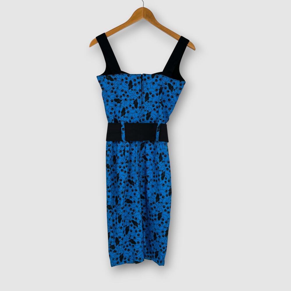 Switchblade Stiletto Blue French Bulldog Print Dress Belted Pinup Size Small NWT - Picture 3 of 7